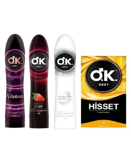Okey Çilek+Nirvana+Zero Kayganlaştırıcı  + Hisset Prezervatif 10'lu 4lü Set