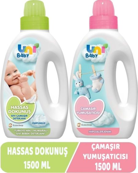 Uni Baby Çamaşır Deterjanı Sensitive 1500ML+YUMUŞATICI 1500ML Hassas/hipoalerjenik Karma (2 Li Set)