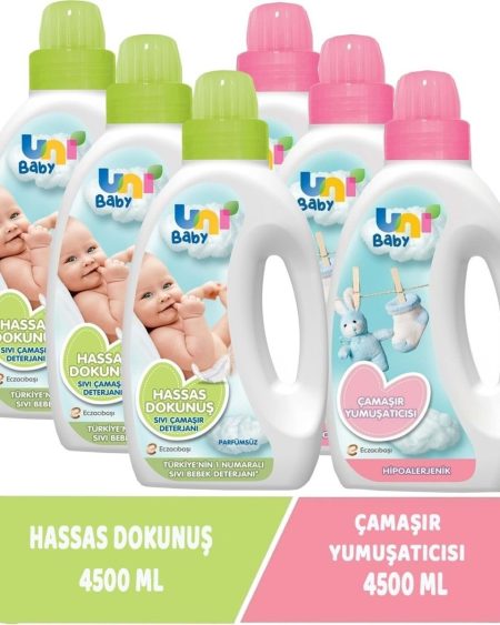 Uni Baby Çamaşır Deterjanı Sensitive 1500ML+YUMUŞATICI 1500ML Hassas/hipoalerjenik Karma (6 Lı Set)