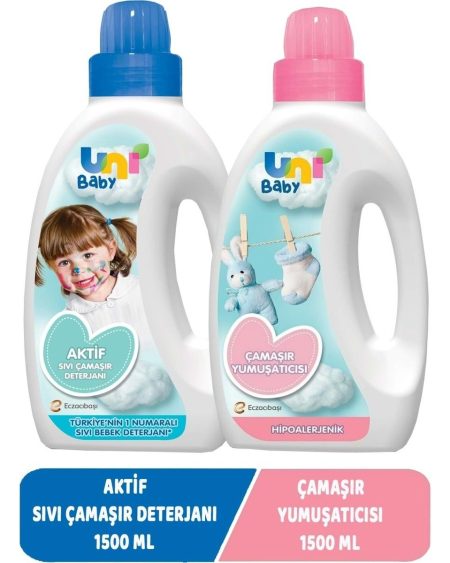 Uni Baby Sıvı Çamaşır Deterjanı 1500ML Aktif+Yumuşatıcı 1500ML Hassas/hipoalerjenik Karma (2 Li Set)