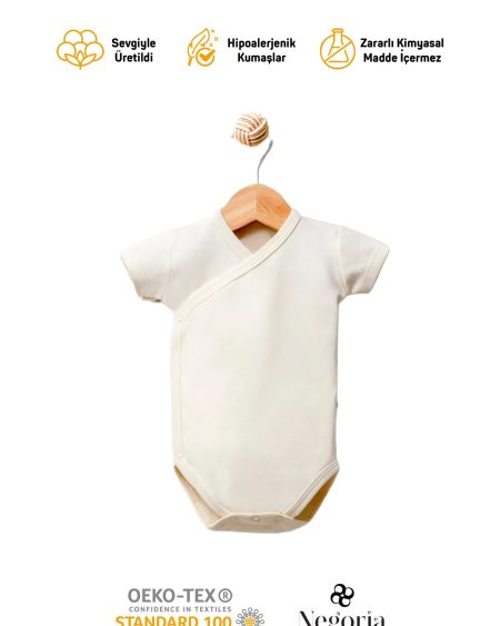 Kısakollu Kruvaze Bebek Body (Açık Bej)