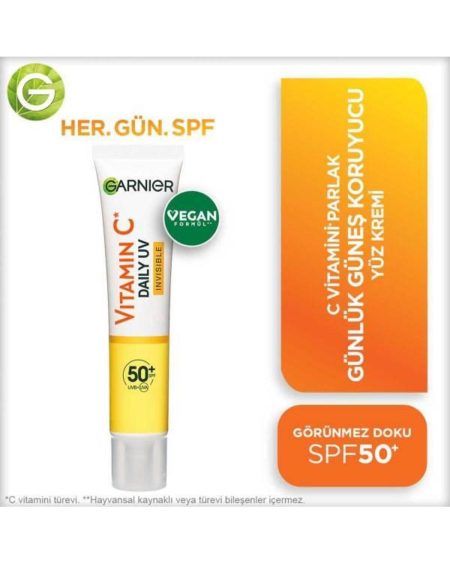 C Vitamini Parlak Günlük Uv Korumalı Güneş Yüz Kremi Görünmez Doku Spf50 40ml