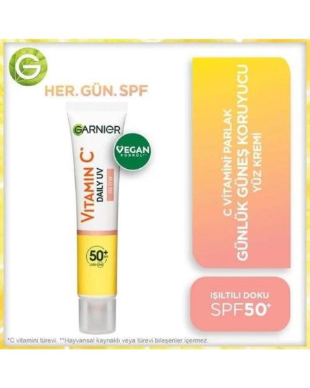 C Vitamini Parlak Günlük Uv Korumalı Güneş Yüz Kremi Işıltılı Doku Spf50 40ml