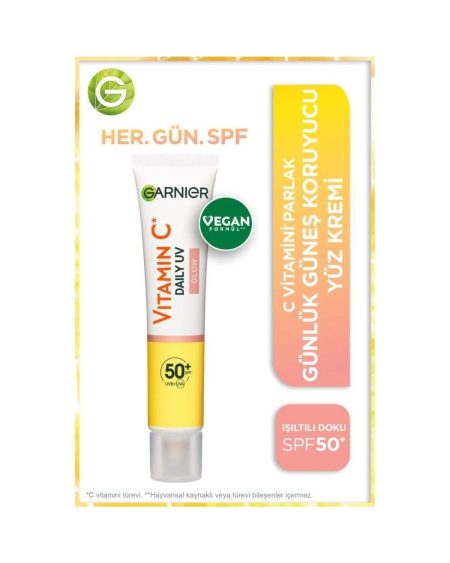 C Vitamini Parlak Günlük Uv Korumalı Güneş Yüz Kremi Spf 50 İşıltılı Doku 40Ml