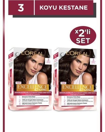 Excellence Creme Saç Boyası 3 Koyu Kestane 2'li Set
