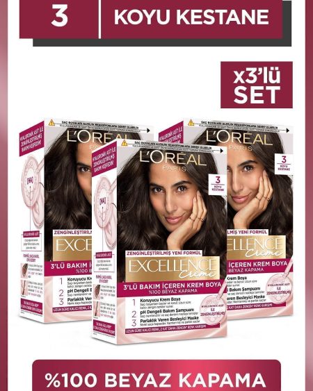 Excellence Creme Saç Boyası 3 Koyu Kestane 3'lü Set