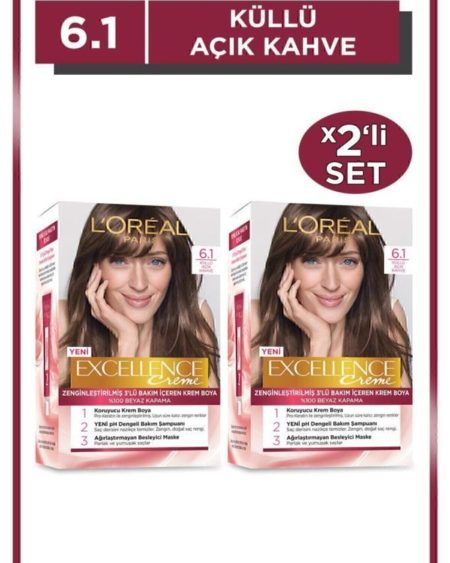 Excellence Creme Saç Boyası 6.1 Küllü Açık Kahve 2'li Set
