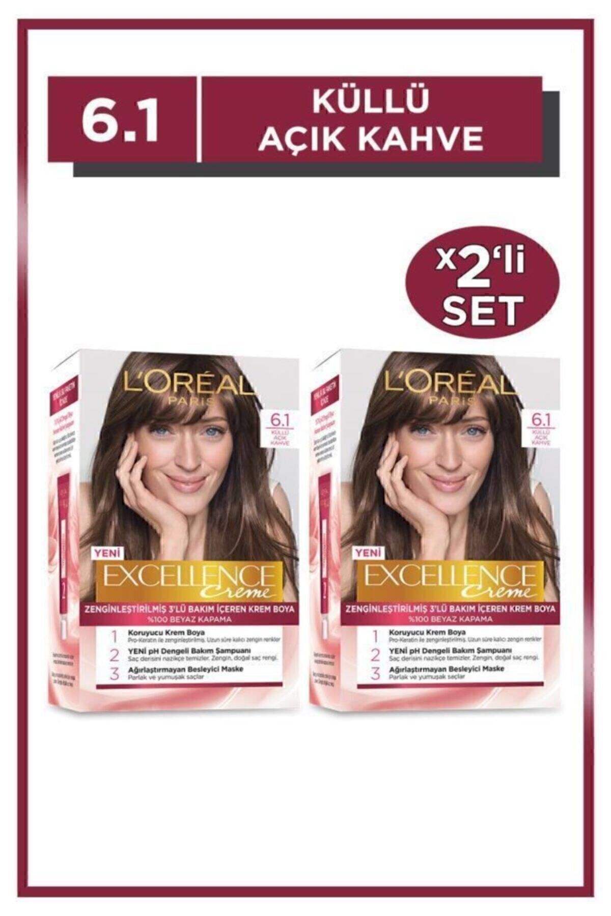 Excellence Creme Saç Boyası 6.1 Küllü Açık Kahve 2'li Set