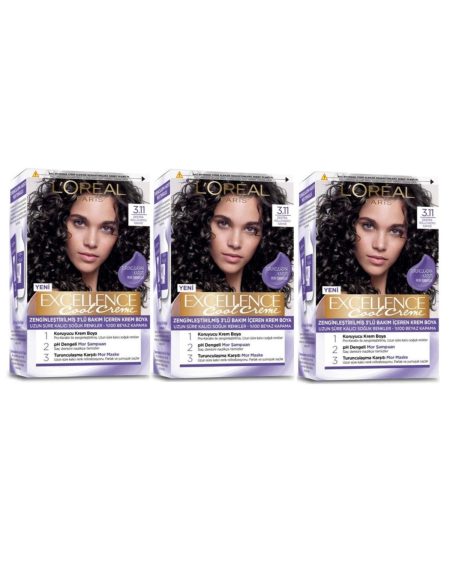 Excellence Saç Boyası 3.11 Ekstra Küllü Koyu Kahve 3'lü Set