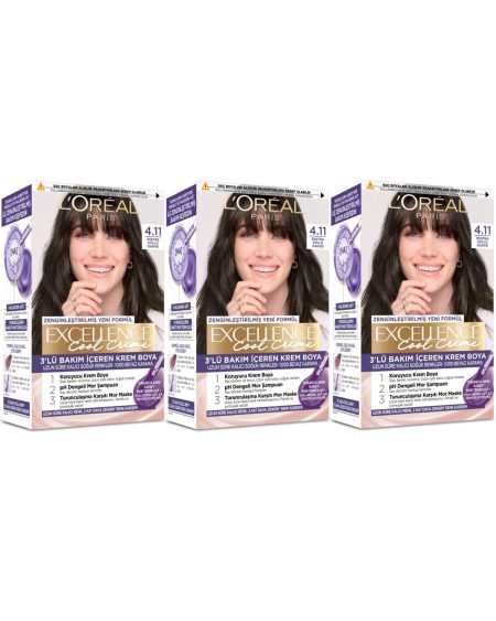 Excellence Saç Boyası 4.11 Ekstra Küllü Kahve 3'lü Set