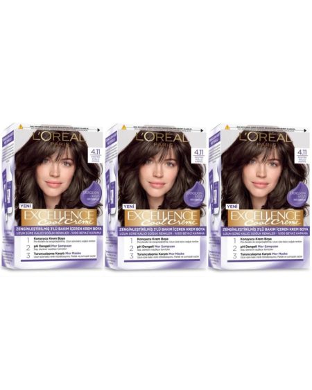 Excellence Saç Boyası 4.11 Ekstra Küllü Kahve 3'lü Set