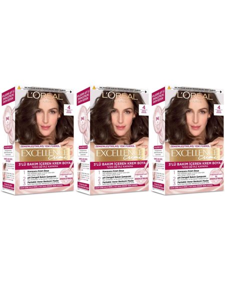 Excellence Saç Boyası 4 Koyu Kahve 3'lü Set Yenilenmiş Amalaj
