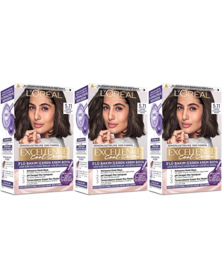 Excellence Saç Boyası 5.11 Ekstra Küllü Açık Kahve 3'lü Set