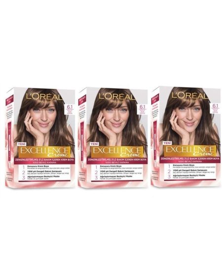 Excellence Saç Boyası 6.1 Küllü Açık Kahve 3'lü Set