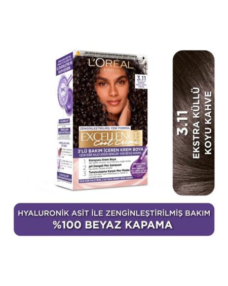 L'Oréal Paris Excellence Cool Creme 3.11 Ekstra Küllü Koyu Kahve Saç Boyası