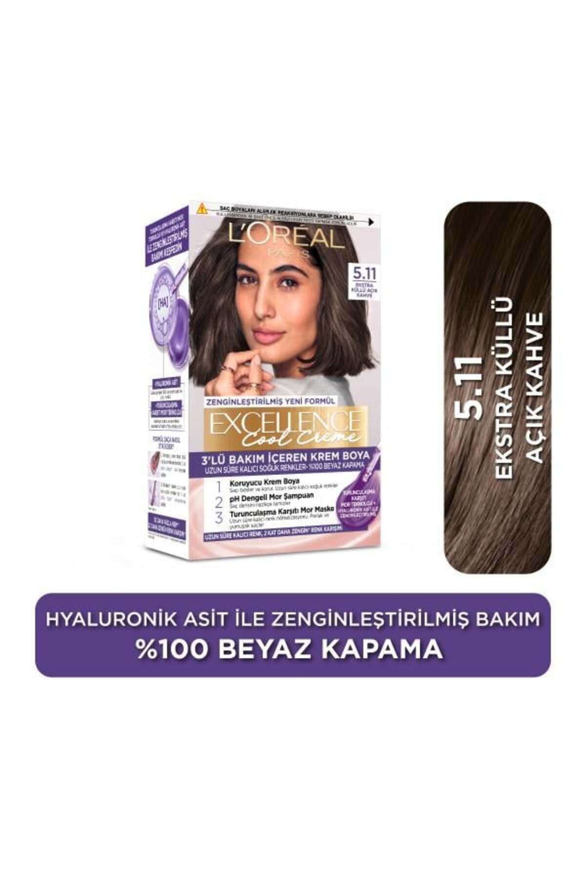 L'Oréal Paris Excellence Cool Creme 5.11 Ekstra Küllü Açık Kahve Saç Boyası