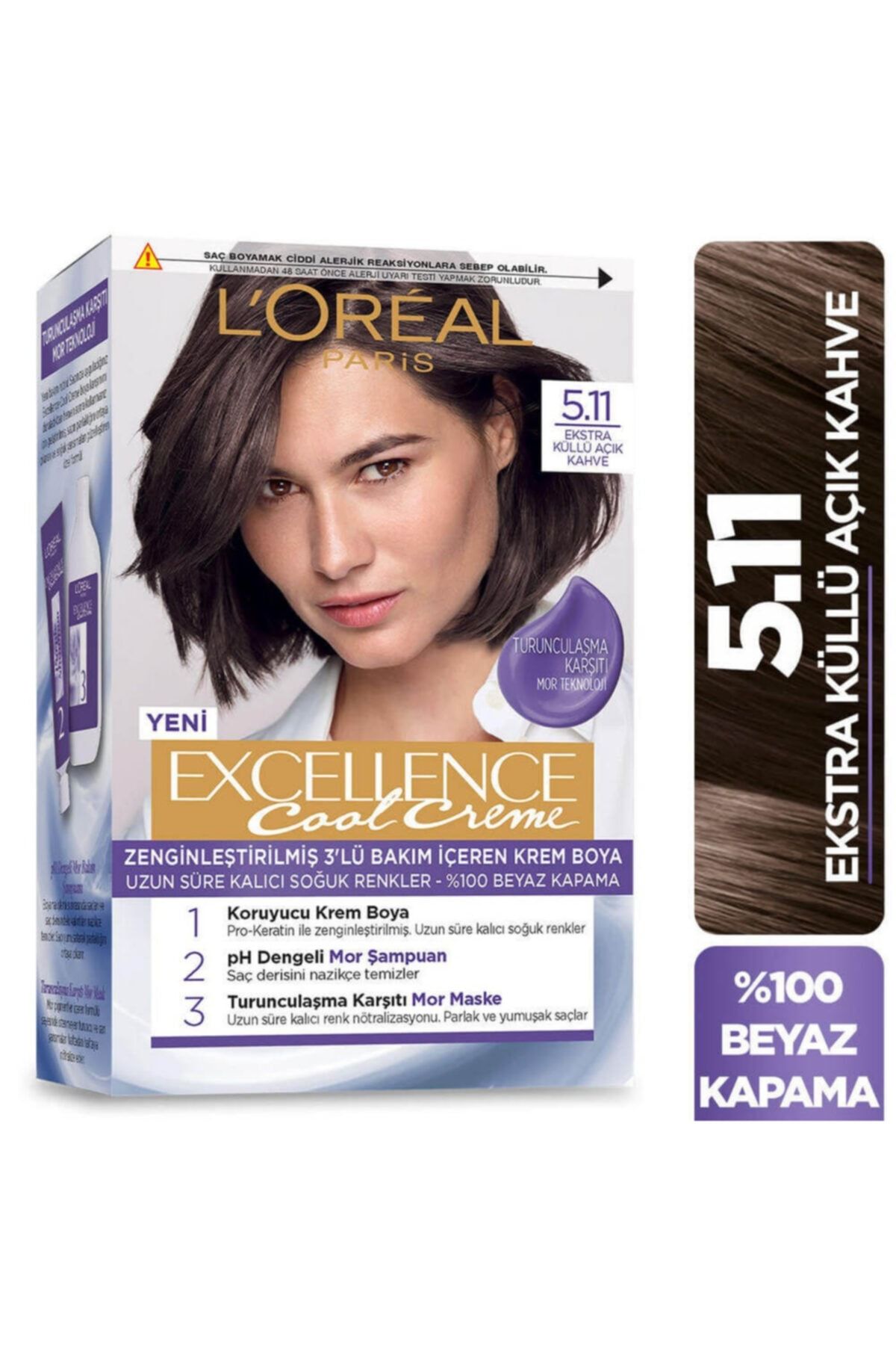 Loreal Paris Excellence Cool Creme Saç Boyası 5.11 Ekstra Küllü Açık Kahve - Görsel 2