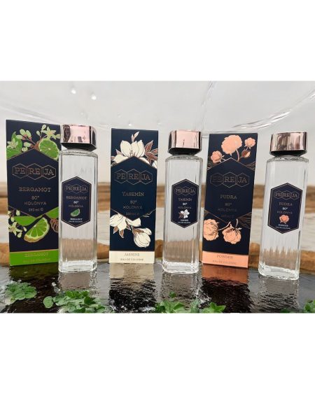 BERGAMOT, YASEMİN, PUDRA KOLONYA CAM ŞİŞE 80°, 250ml 3 lü set