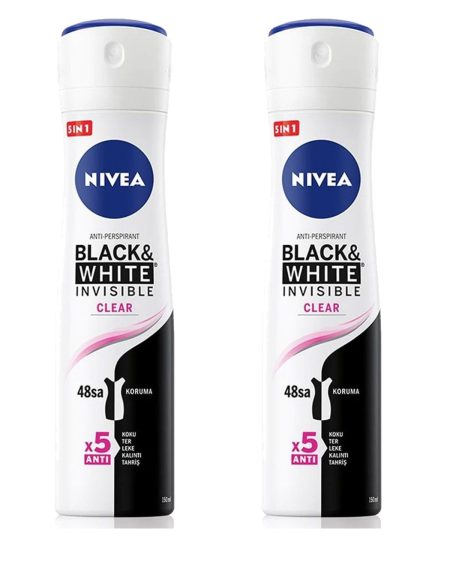 2 Adet Invisible Black & White Clear Kadın Deodorant Sprey 150 Ml