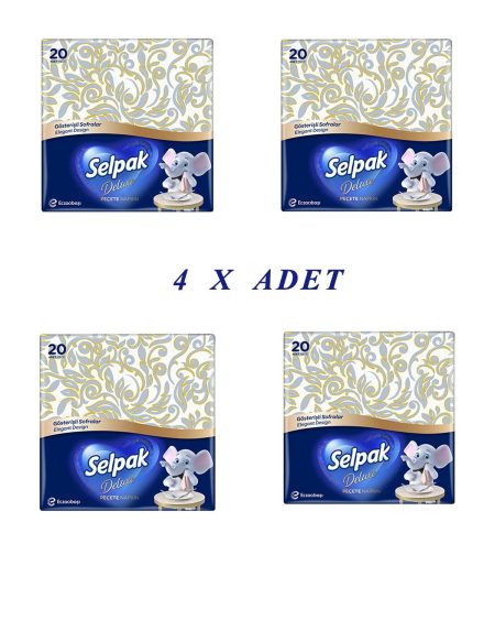 Deluxe Peçete 20'li- 4'lü Paket- Yesil-yesildesenli