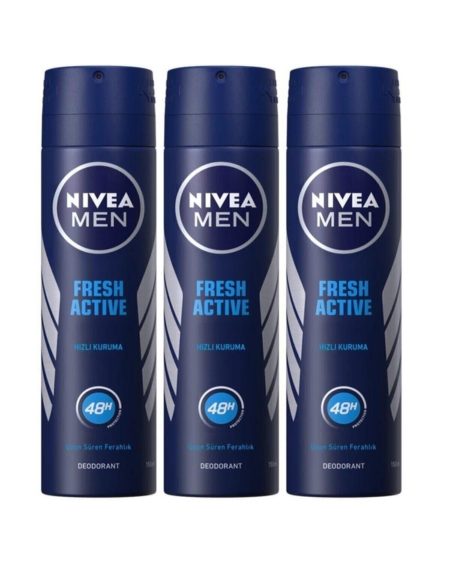 Erkek Men Fresh Active Deodorant Sprey 150 ml 3 Lü