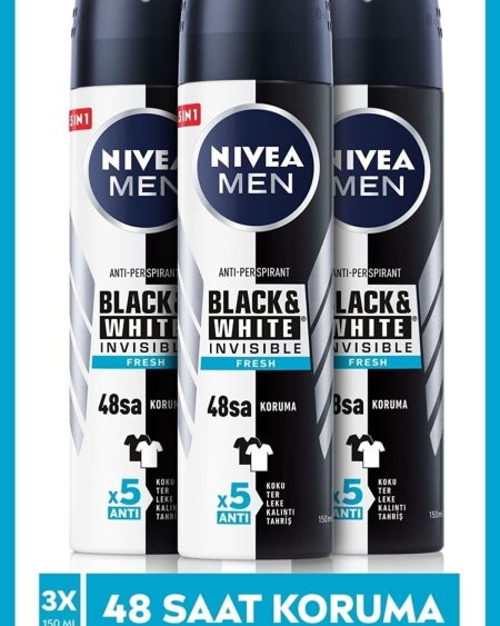 Invısıble Black&whıte 48 Saat Koruma Fresh Sprey Deodorant 150ml Erkek 3'lü Paket