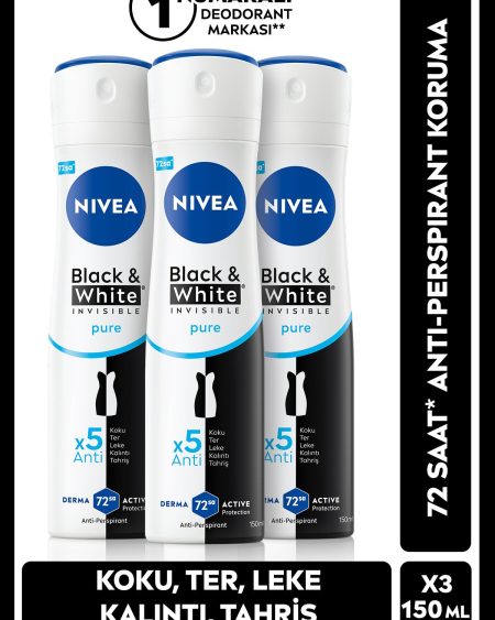 Invısıble Black&whıte Pure Sprey Deodorant 150ml Kadın 3'lü Paket