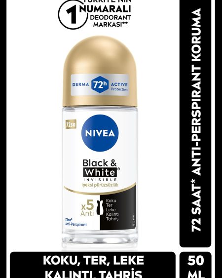 Kadın Roll-on Deodorant Black&white Invisible Ipeksi Pürüzsüzlük 50ml,72 Saat Anti-Perspirant Koruma