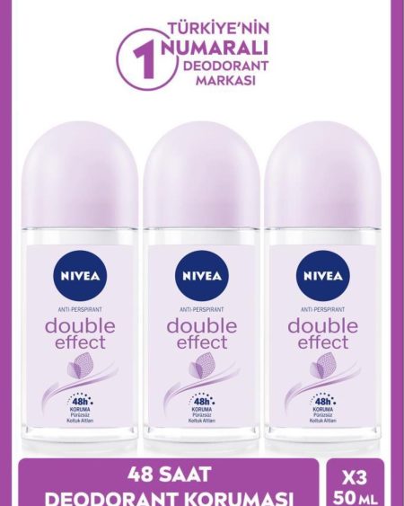 Kadın Roll-on Deodorant Double Effect 50ml, Ter Kokusuna Karşı 48 Saat Koruma, X3 Adet