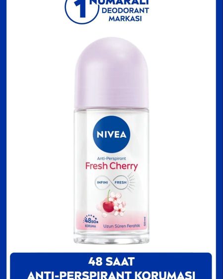 Kadın Roll-on Deodorant Fresh Cherry 50ml, Gün Boyu Ferahlık, Kiraz Kokusu, 48 Saat Ter Koruması