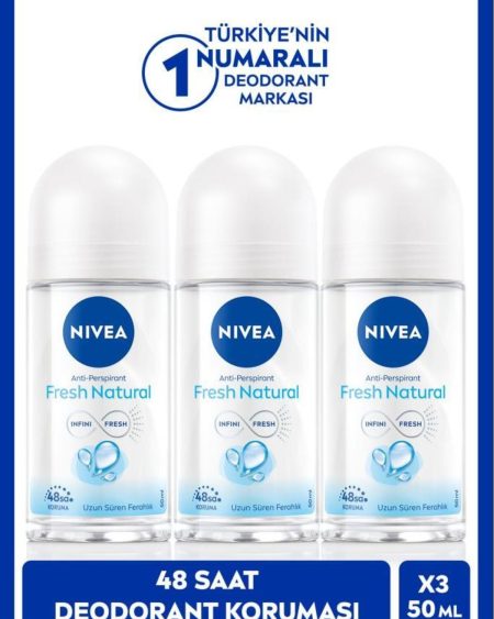 Kadın Roll-on Deodorant Fresh Natural 50ml, 48 Saat Koruma, X3 Adet