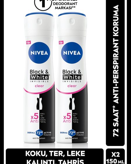 Kadın Sprey Deodorant Black&white Clear 150ml, 72 Saat Anti-perspirant Ter Koruması, X2 Adet