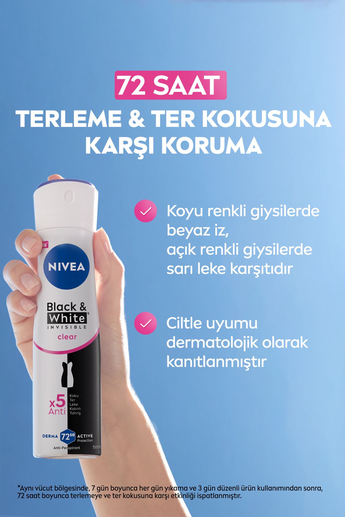 Kadın Sprey Deodorant Black&white Clear 150ml, 72 Saat Anti-perspirant Ter Koruması, X2 Adet - Görsel 3