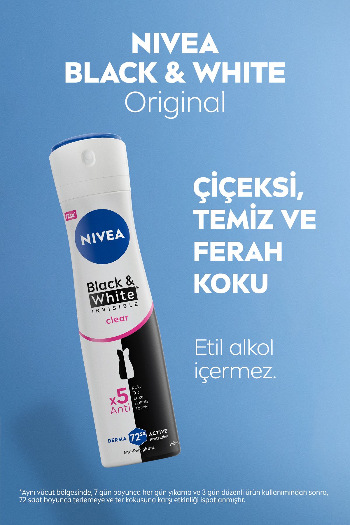 Kadın Sprey Deodorant Black&white Clear 150ml, 72 Saat Anti-perspirant Ter Koruması, X2 Adet - Görsel 5