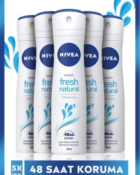 Kadın Sprey Deodorant Fresh Natural 150ml, Ter Kokusuna Karşı 48 Saat Deodorant Koruması, X5 Adet