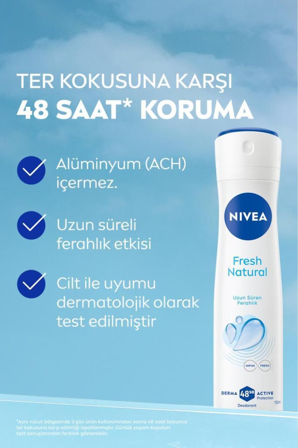 Kadın Sprey Deodorant Fresh Natural 150ml, Ter Kokusuna Karşı 48 Saat Koruma,Okyanus Özleri,Ferahlık - Görsel 3