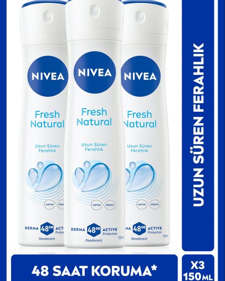 Kadın Sprey Deodorant Fresh Natural 150ml, Ter Kokusuna Karşı 72 Saat Koruma, Ferahlık, X3 Adet