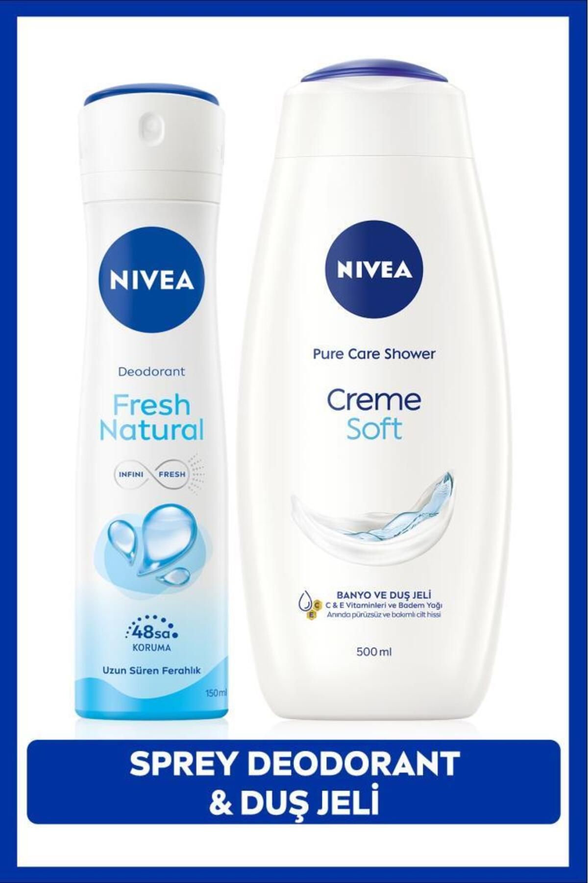Kadın Sprey Deodorant Fresh Natural 150ml Ve Creme Care Nemlendirici Duş Jeli 500ml, E Vitamini