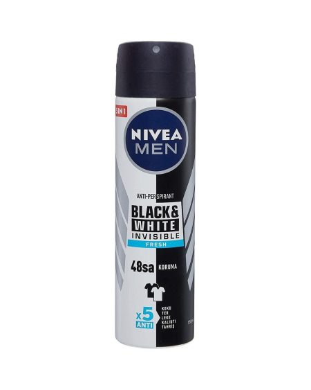 Men Black White Invisible Fresh Erkek Deodorant Sprey 150 ml
