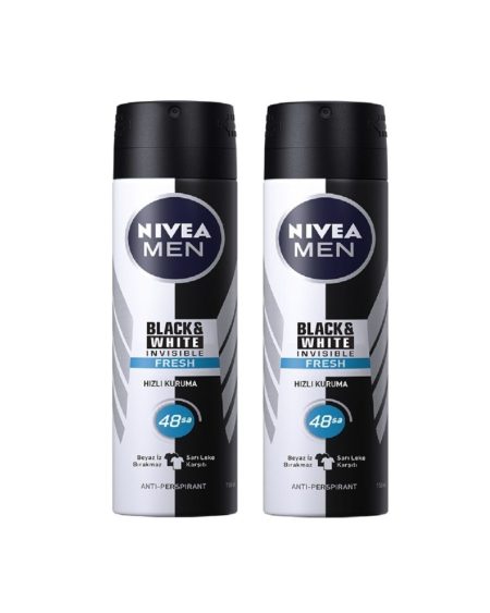Men Black & White Invisible Fresh Hızlı Kuruma Erkek Deodorant 2 Xx150 ml