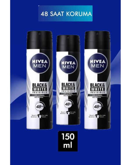 Men Black & White Invisible Original Erkek Deodorant Sprey 150 ml X3 Adet