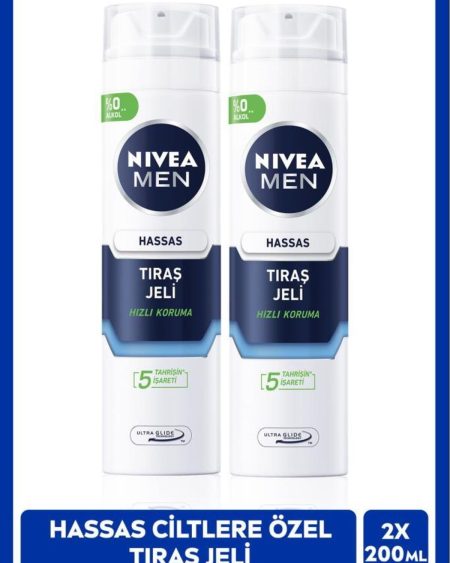 MEN Erkek Hassas Ciltlere Özel Tıraş Jeli 200ml, Yanma Kızarma Kuruma Engelleyici, X2 Adet