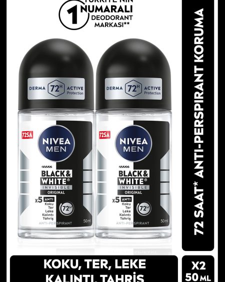 MEN Erkek Roll-on Deodorant Black&white Invisible Original 50ml, 72 Saat Anti-perspirant, X2 Adet