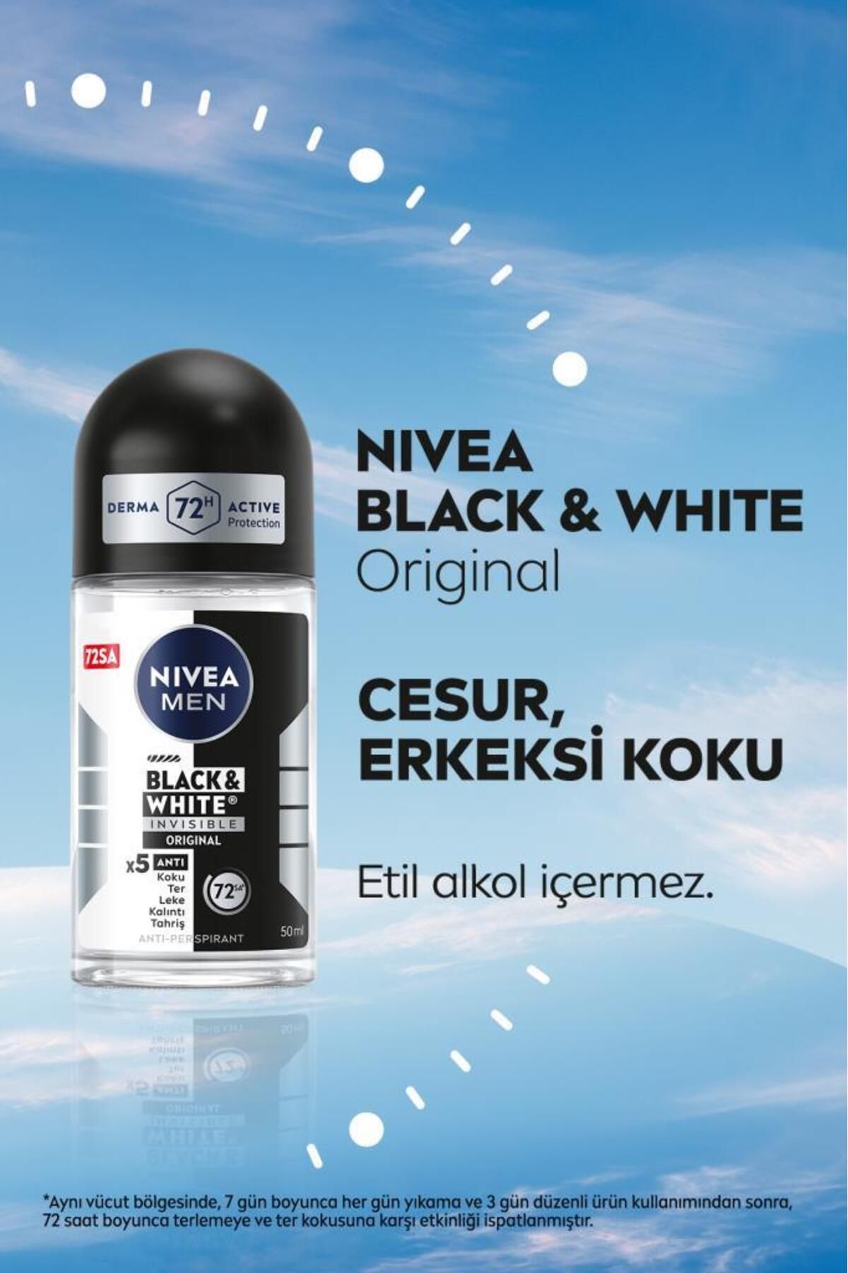 Men Erkek Roll-on Deodorant Black&white Original 50ml, 48 Saat Koruma, X3 Adet - Görsel 4