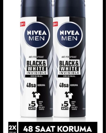 MEN Erkek Sprey Deodorant Black&White Invisible Original 150 ml,72 Saat  Koruma,x2 Adet