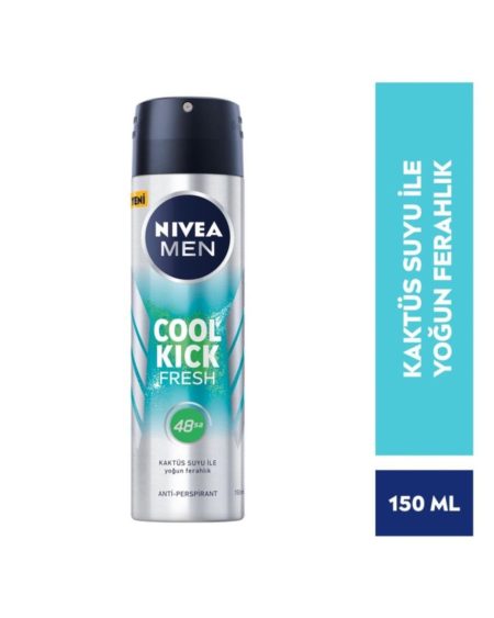 MEN Erkek Sprey Deodorant Cool Kick Fresh 150ml, 48Saat Anti-perspirant, Kaktüs Suyu, Yoğun Ferahlık