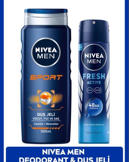 MEN Erkek Sprey Deodorant Fresh Active 150ml ve Sport Duş Jeli 500ml, Ter Kokusuna 48 Saat Koruma
