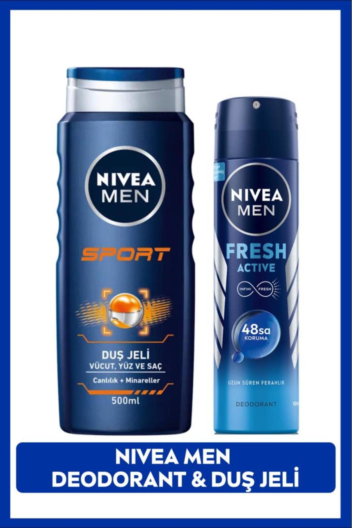 MEN Erkek Sprey Deodorant Fresh Active 150ml ve Sport Duş Jeli 500ml, Ter Kokusuna 48 Saat Koruma