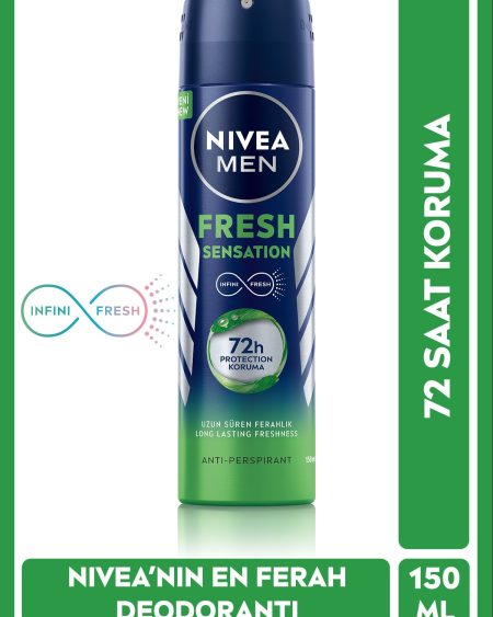 Men Erkek Sprey Deodorant Fresh Sensation 150ml, 72 Saat Anti-perspirant Koruma, Uzun Süreli Koruma