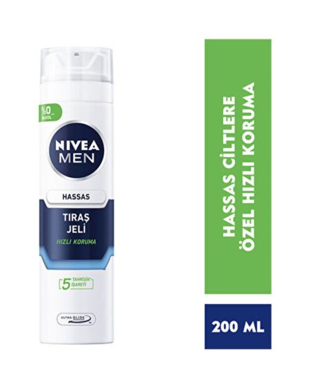 Men Hassas Tıraş Jeli 200ml, Hassas Ciltlere Özel Hızlı Koruma, , Alkolsüz Formül